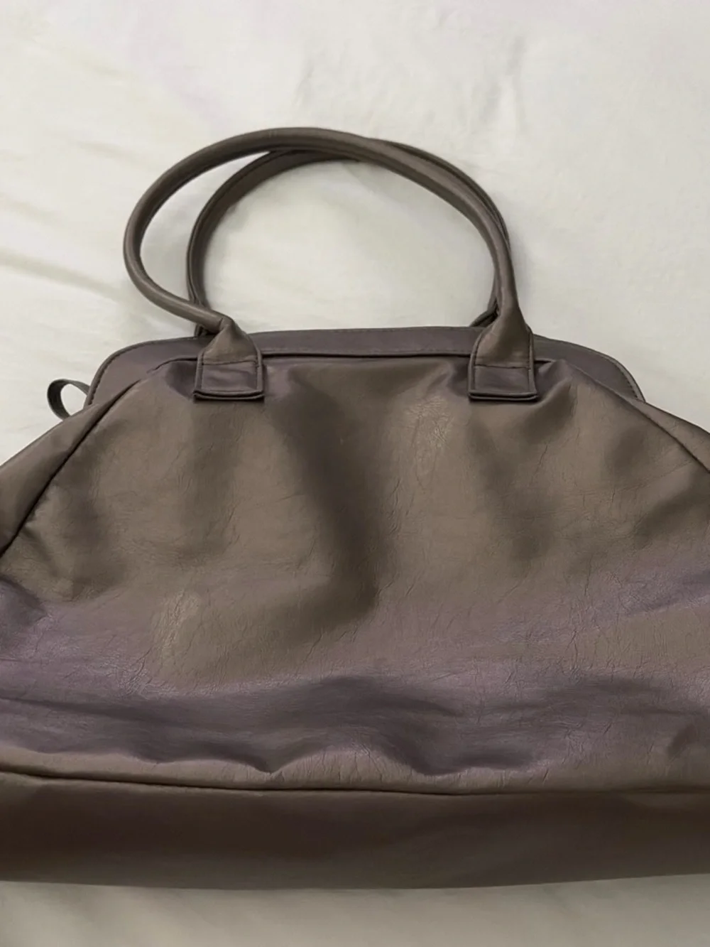 Women's Grey Leather Tote Bag with Rosette Detail